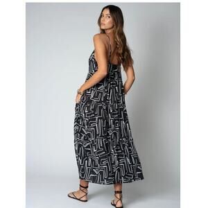 Stillwater The Try Me Maxi Black White Flowy Side Slit Dress Size Medium